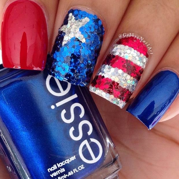 sequins nail art para el 4 de julio